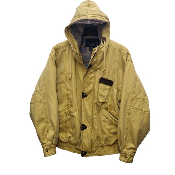 PerFormAnce Rothschild Hooded Bomber Jacket Mens Large Mustard Brown Vintage 90s - Picture 2 of 14